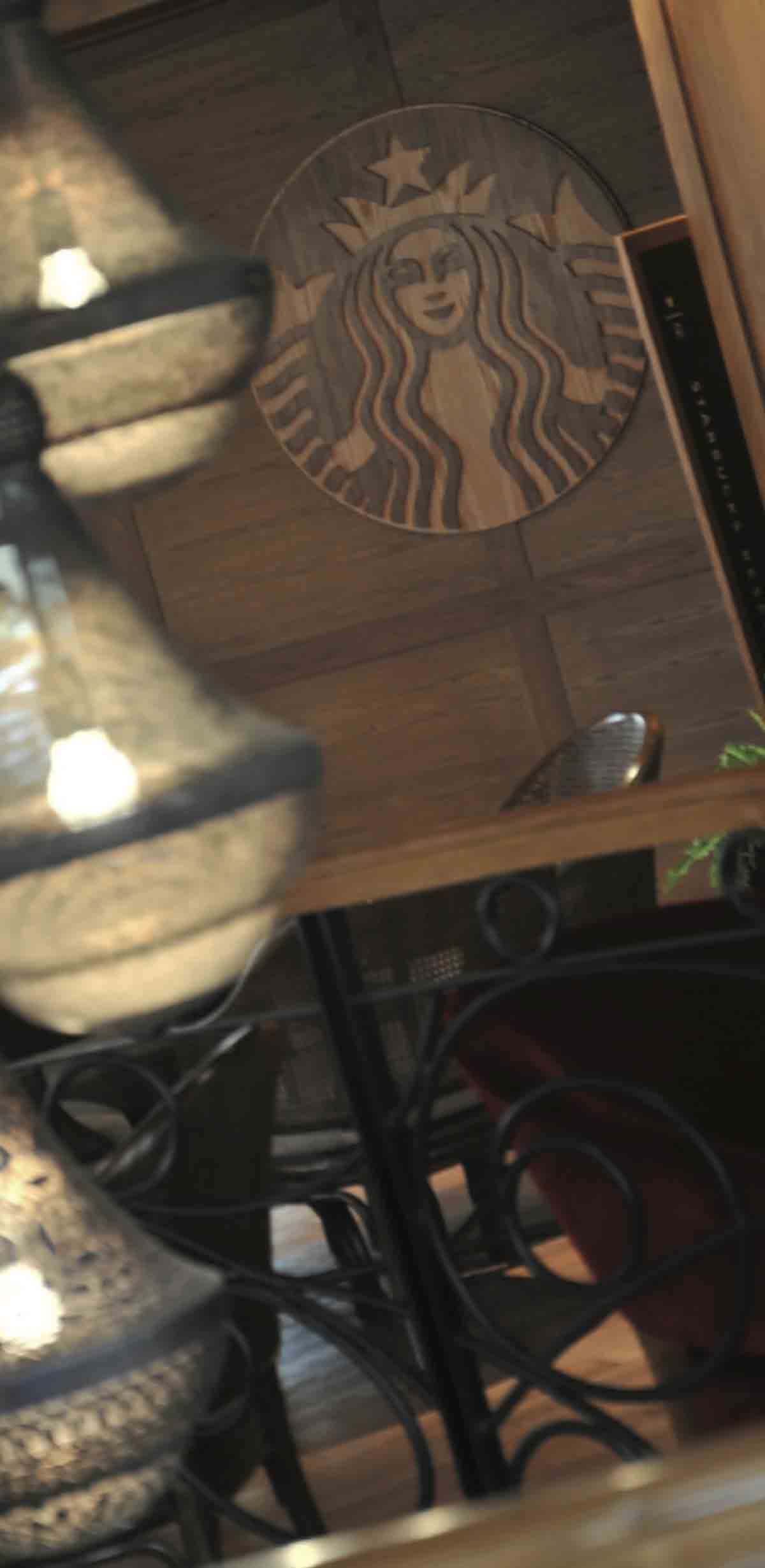 木材切割星巴克咖啡的标志